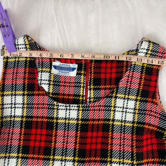 Vintage 70s Plaid Mini Dress Made in Japan Size 12 Red Tartan Mod - Picture 9 of 13